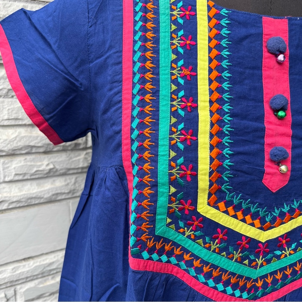 Biba Royal Blue Kurta with embroidered neck - Picture 5 of 11